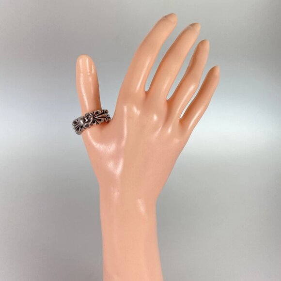 CHROME HEARTS Double Floral Cross Heart Silver Ring - Picture 12 of 14